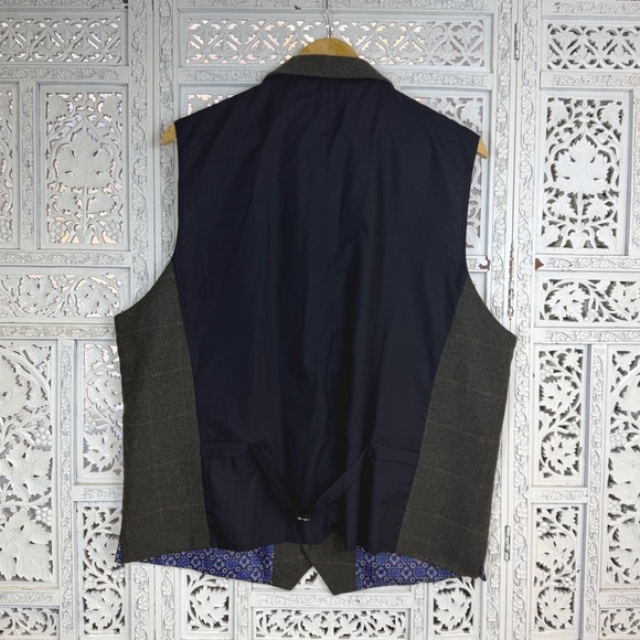 NWT House Of Cavani Wool Blend Plaid Vest Waistcoat Sz 50 Preppy Academia Green - Picture 5 of 8